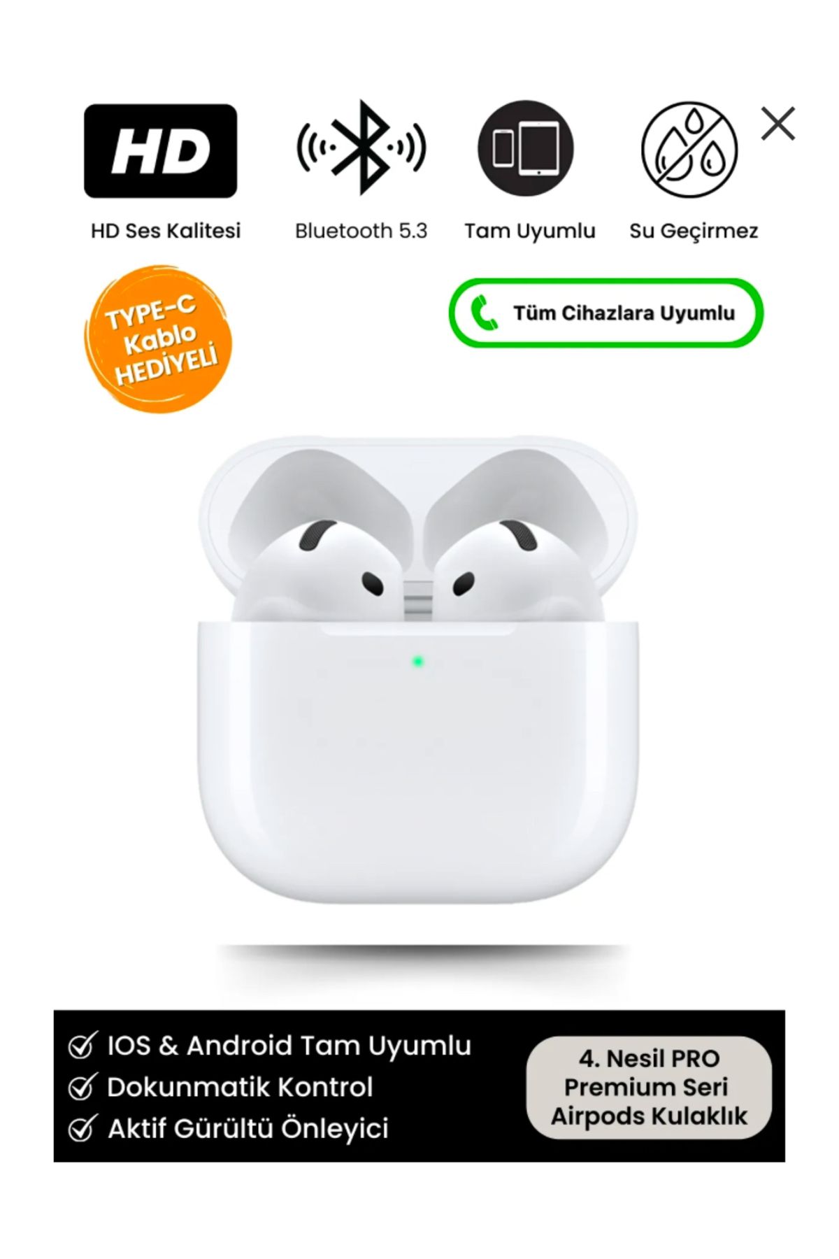 HAKGROSS Ucuz Kaliteli Airpod 4. Nesil Özel Seri Android Uyumlu Kablosuz Kulaklık H2 Güçlendirilmiş Batary