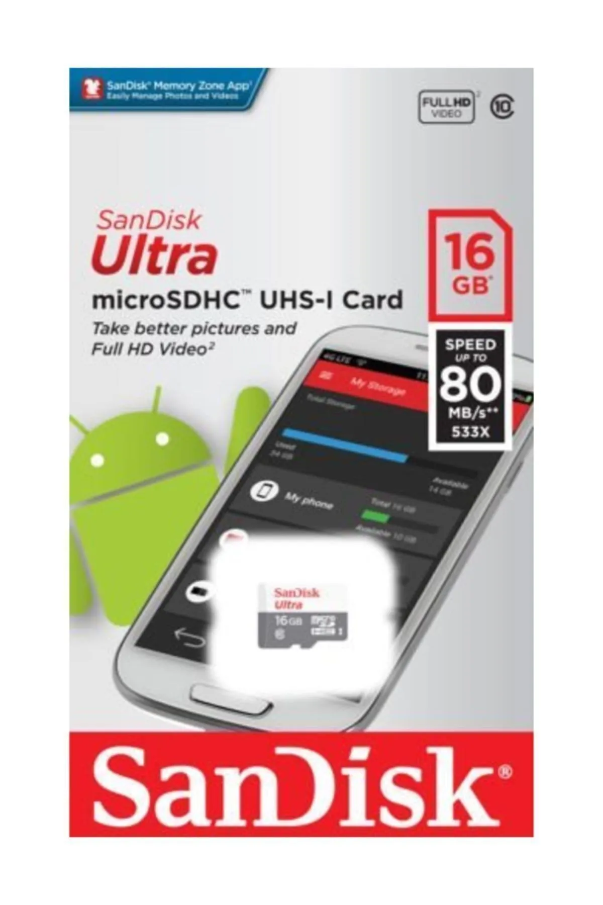 Sandisk Ultra 16GB 80MB/s Micro SD Hafıza Kartı