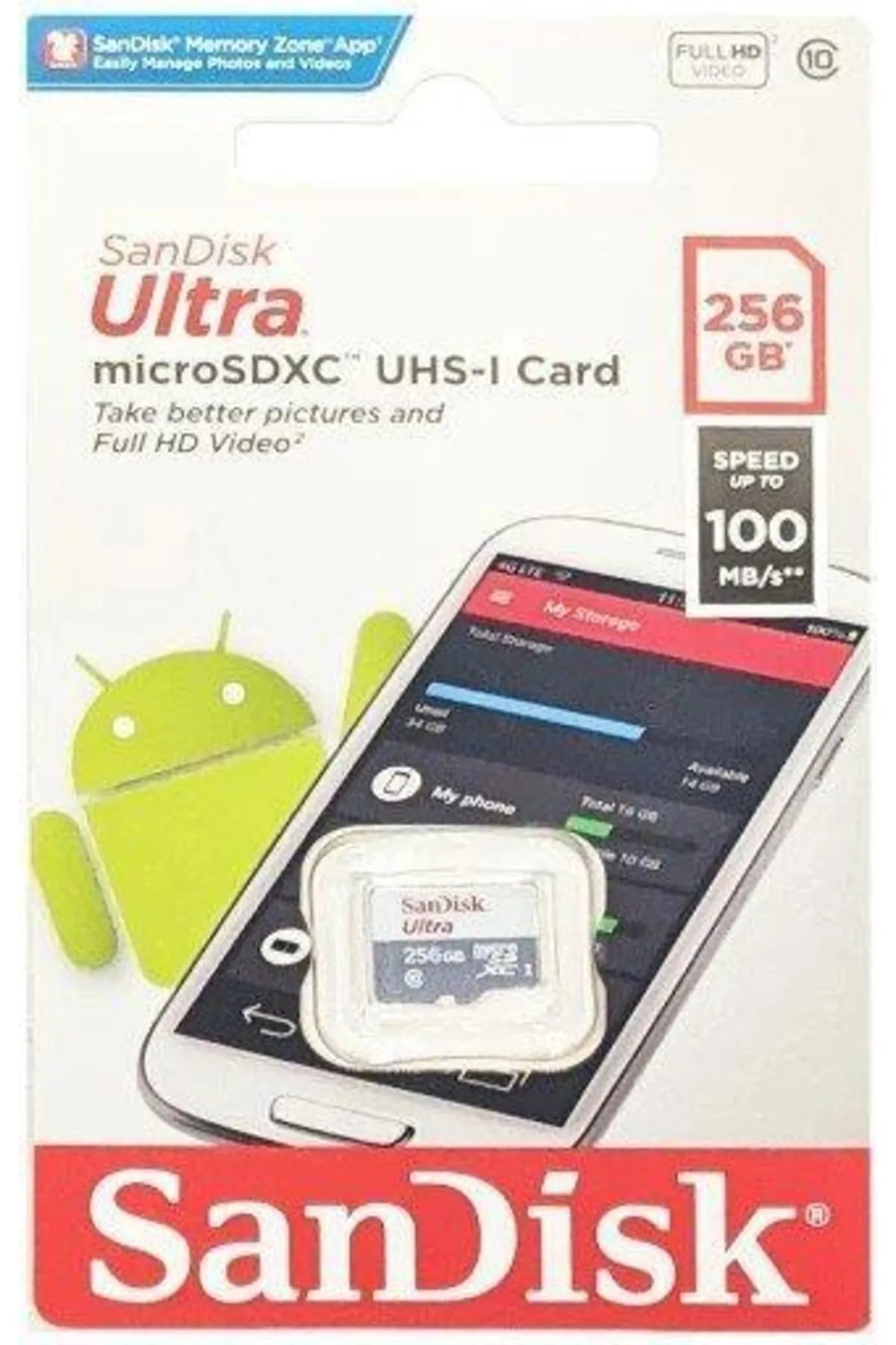 Sandisk Ultra 256gb 100mb/s Microsdxc Uhs-ı Hafıza Kartı Sdsqunr-256g-gn6mn