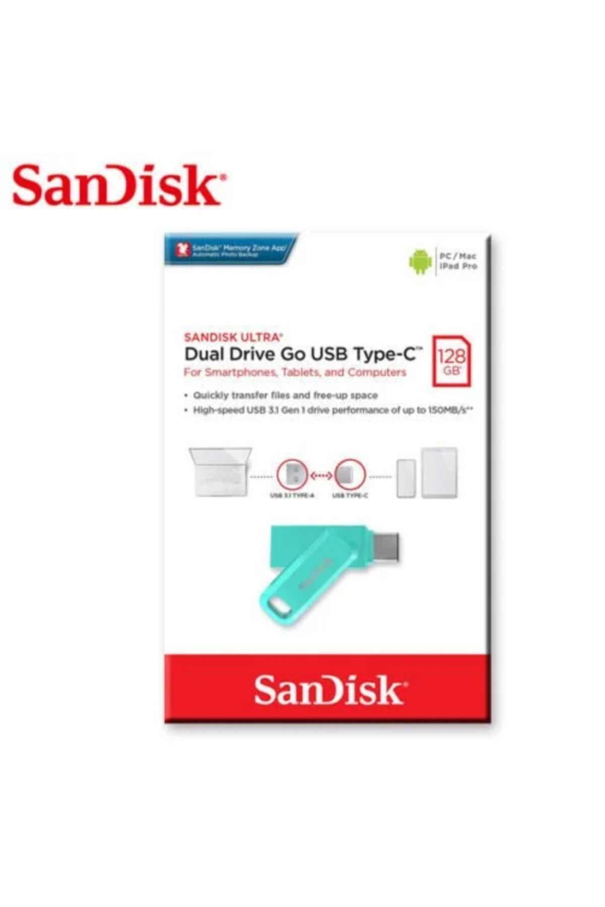 Sandisk Ultra Dual Drive Go 128 gb Type-c Usb 3.1 Flash Bellek Sdddc3-128g-g46g Tiffany Green