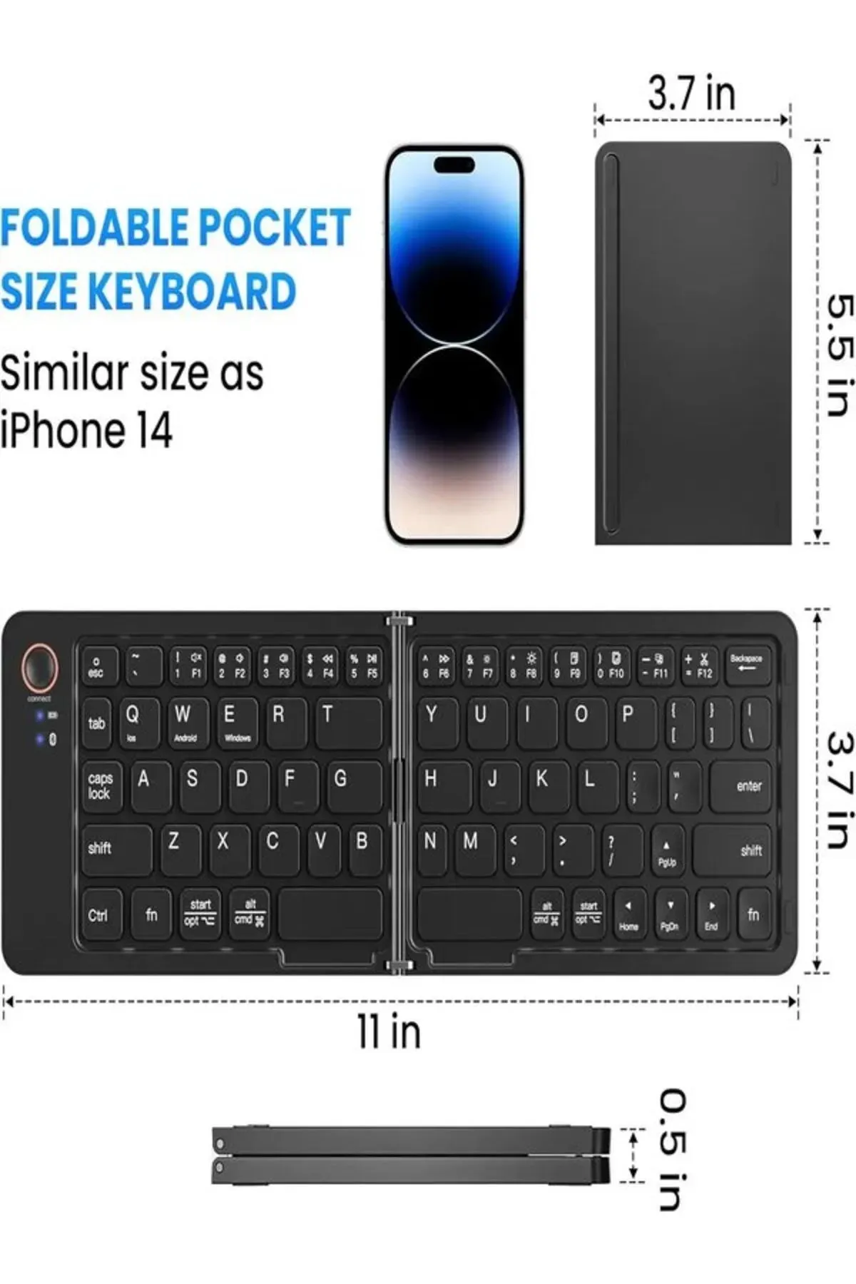 L'eDoren Ultra İnce Bluetooth'Lu Katlanabilir Mini Cep Klavye Telefon iPad MAC iOs Android Windows Uyumlu