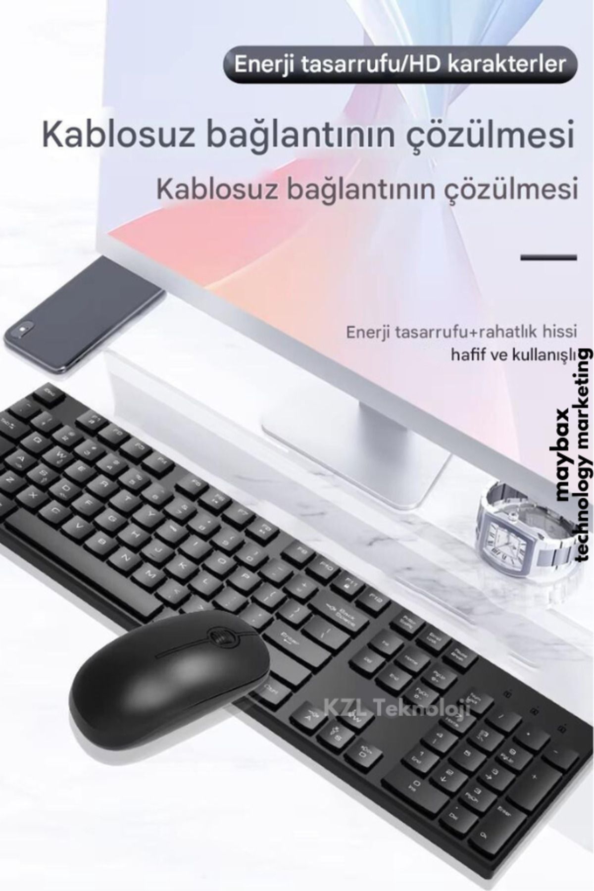 Maybax Ultra Slim Tv Pc Mobile Tablet Uyumlu Kablosuz Q Klavye Mouse Set Beyaz 2.4 Ghz Wireless Set Numlock