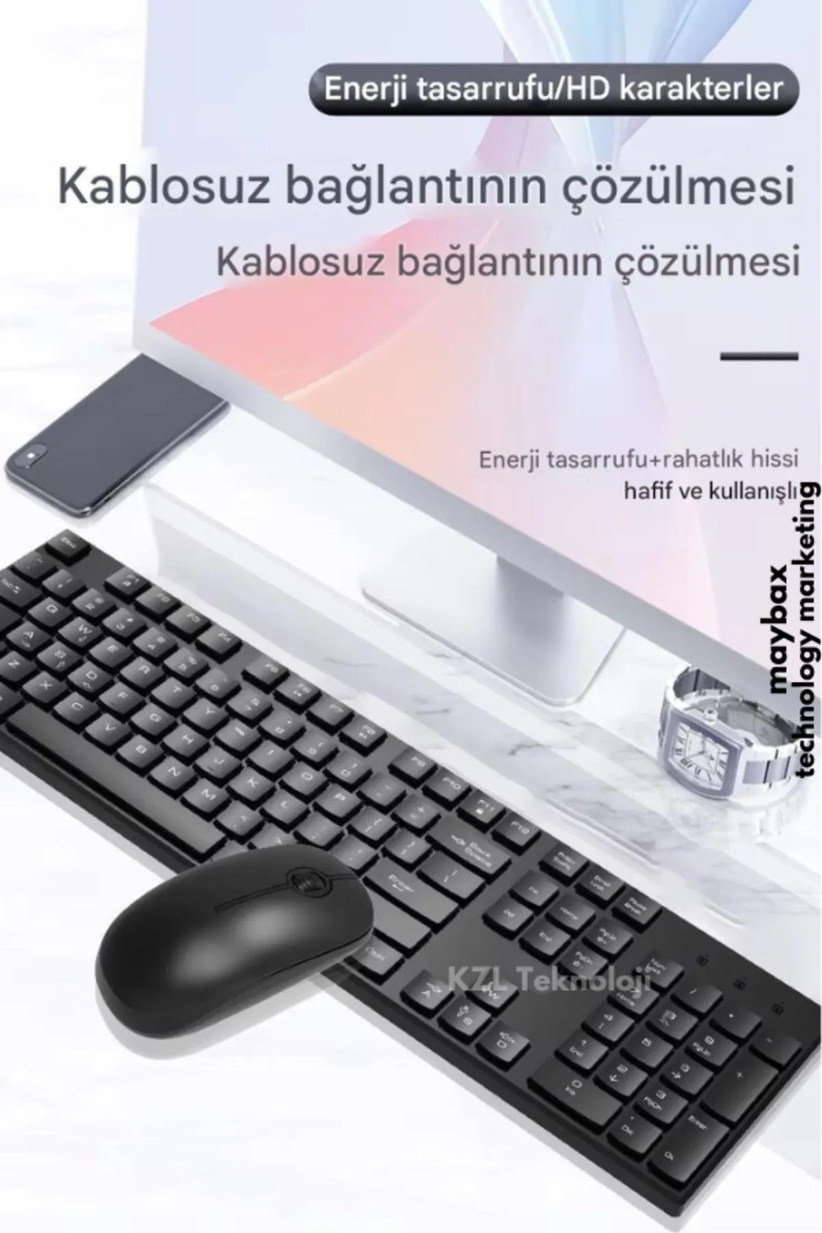 Maybax Ultra Slim Tv Pc Mobile Tablet Uyumlu Kablosuz Q Klavye Mouse Set Pembe 2.4 Ghz Wireless Set Numlock