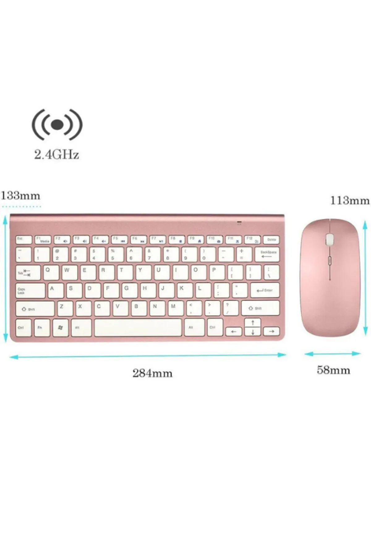 OWWOTECH Ultra Slim Tv Pc Mobile Tablet Uyumlu Kablosuz Q Klavye Mouse Seti Pembe Beyaz 2.4 Ghz Wireless Set