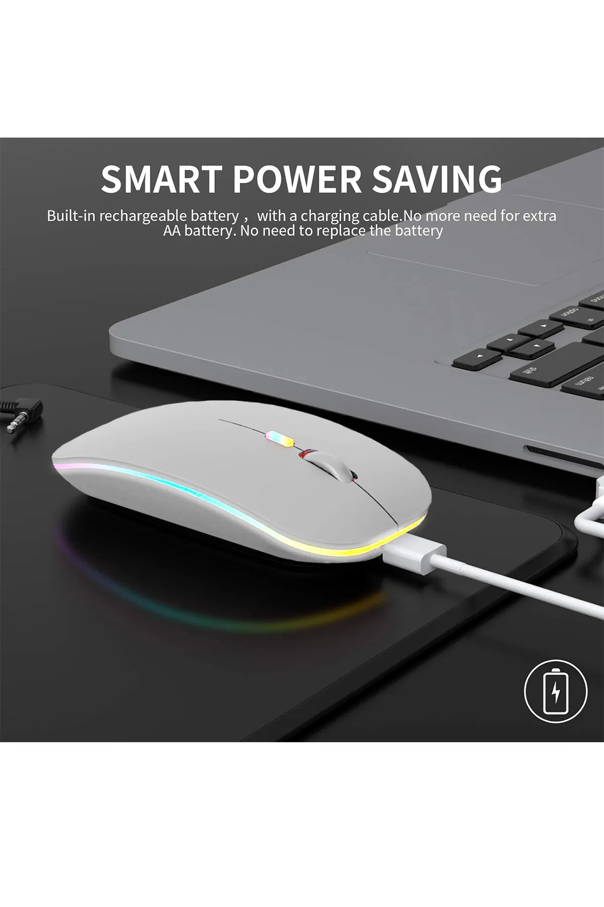 D'VERS Ultra Slim Usb 2.4ghz Beyaz Ledli 800/1200/1600dpi Şarjlı Kablosuz Mouse Rgb Led Işıklı