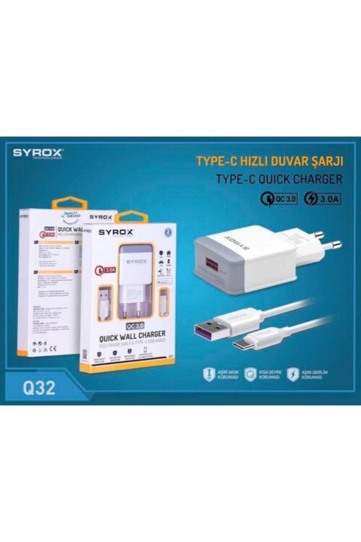 Syrox Umut_meizu 15 Uyumlu Type-c Girişli Hızlı Şarj Cihazı Seti Adaptör Kablo 3.0a Q32 (umut Bilişim)