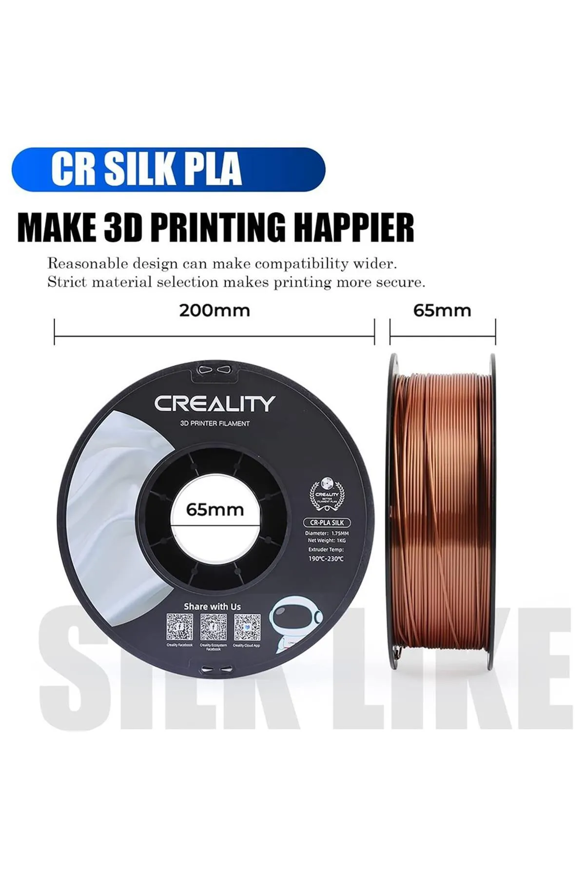 Creality Urhanshop Creality Cr-Silk Pla 1,75mm 3D Baskı Filament 1Kg - Kırmızı Bakır