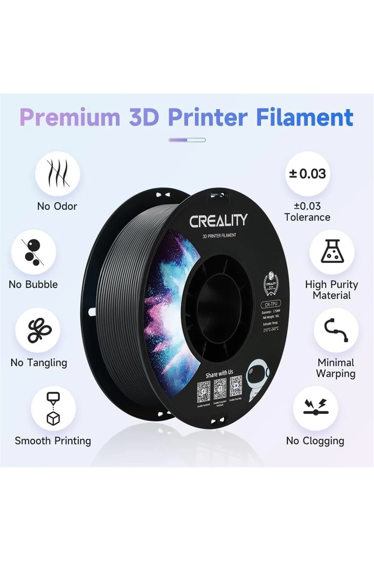 Creality Urhanshop Creality Cr-Tpu Siyah Filament 1.75mm 1000Gr