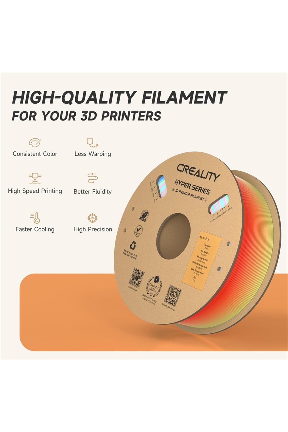 Creality Urhanshop Creality Hyper Rainbow Pla Kısa Yabani Çiçek Filament 1,75mm 1000Gr