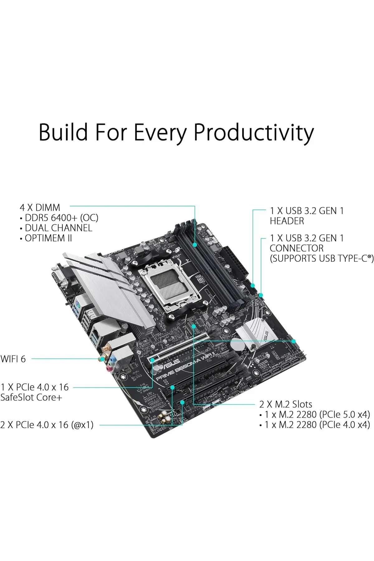 As Us Prıme B650m-a Wıfı Iı Amd B650 Am5 Ddr5 6400 Dp Hdmı Vga Çift M2 Usb3.2 Ax Wifi Bt Aura Rgb 2