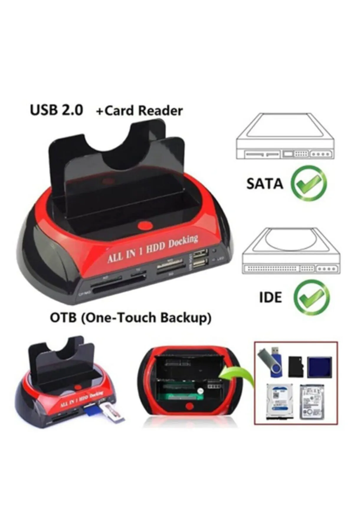 Genel Markalar Usb 2.0 Harddisk Docking - Kart Okuyucu - Hdd Klonlama Ide Sata