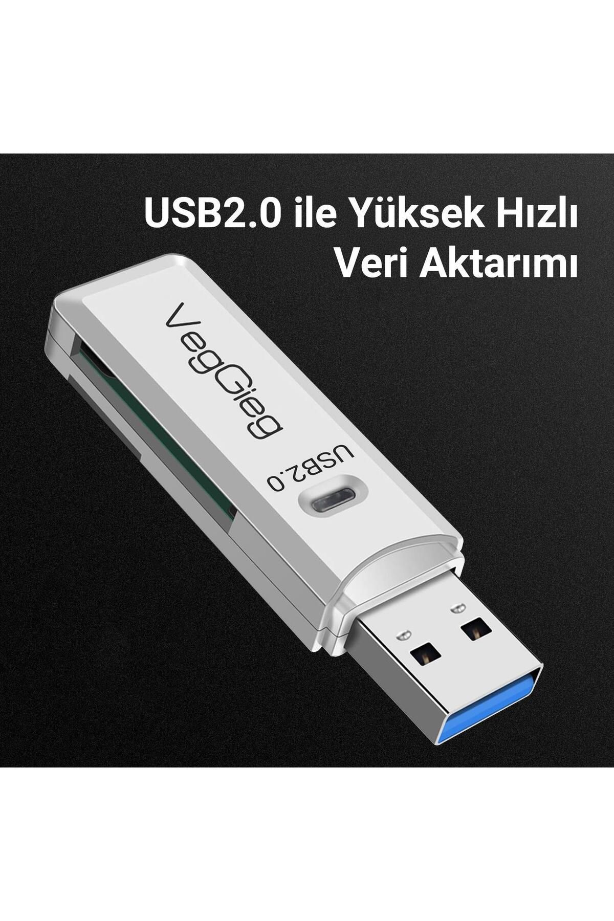 Veggieg Usb 2.0 Sd Ve Micro Sd Hafıza Kart Okuyucu Beyaz