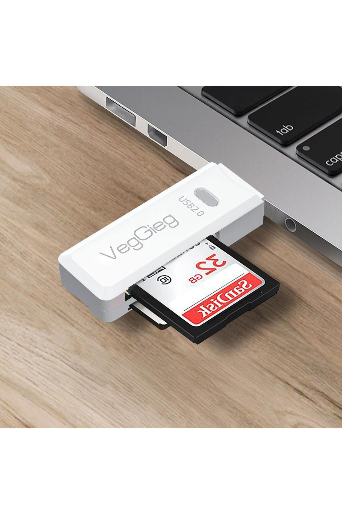 Veggieg Usb 2.0 Sd Ve Micro Sd Hafıza Kart Okuyucu Beyaz