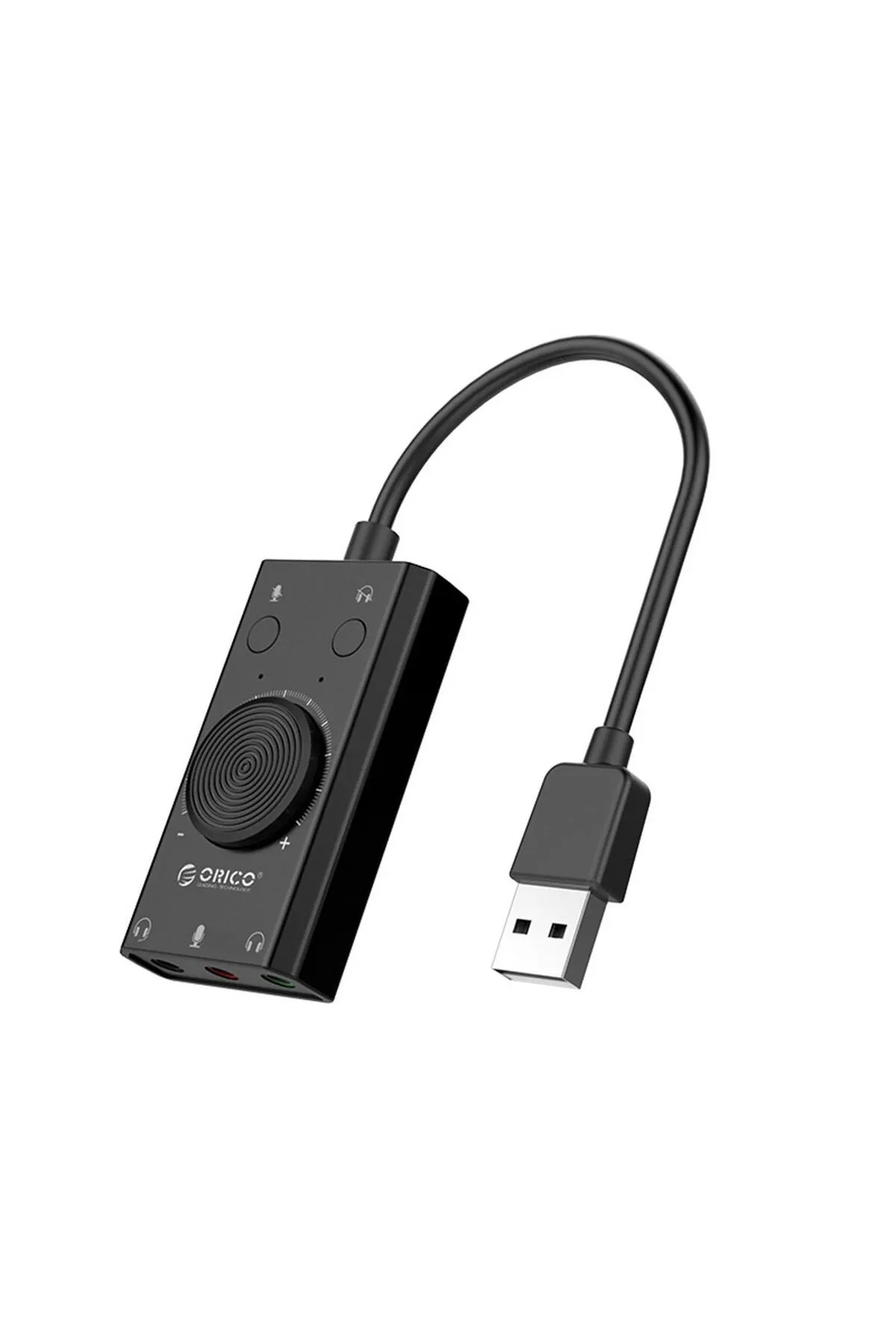 Orico Usb 2.0 Trs / Trrs 3.5mm Ses Ayar Tekerlekli Jack Girişli Harici Ses Kartı Siyah