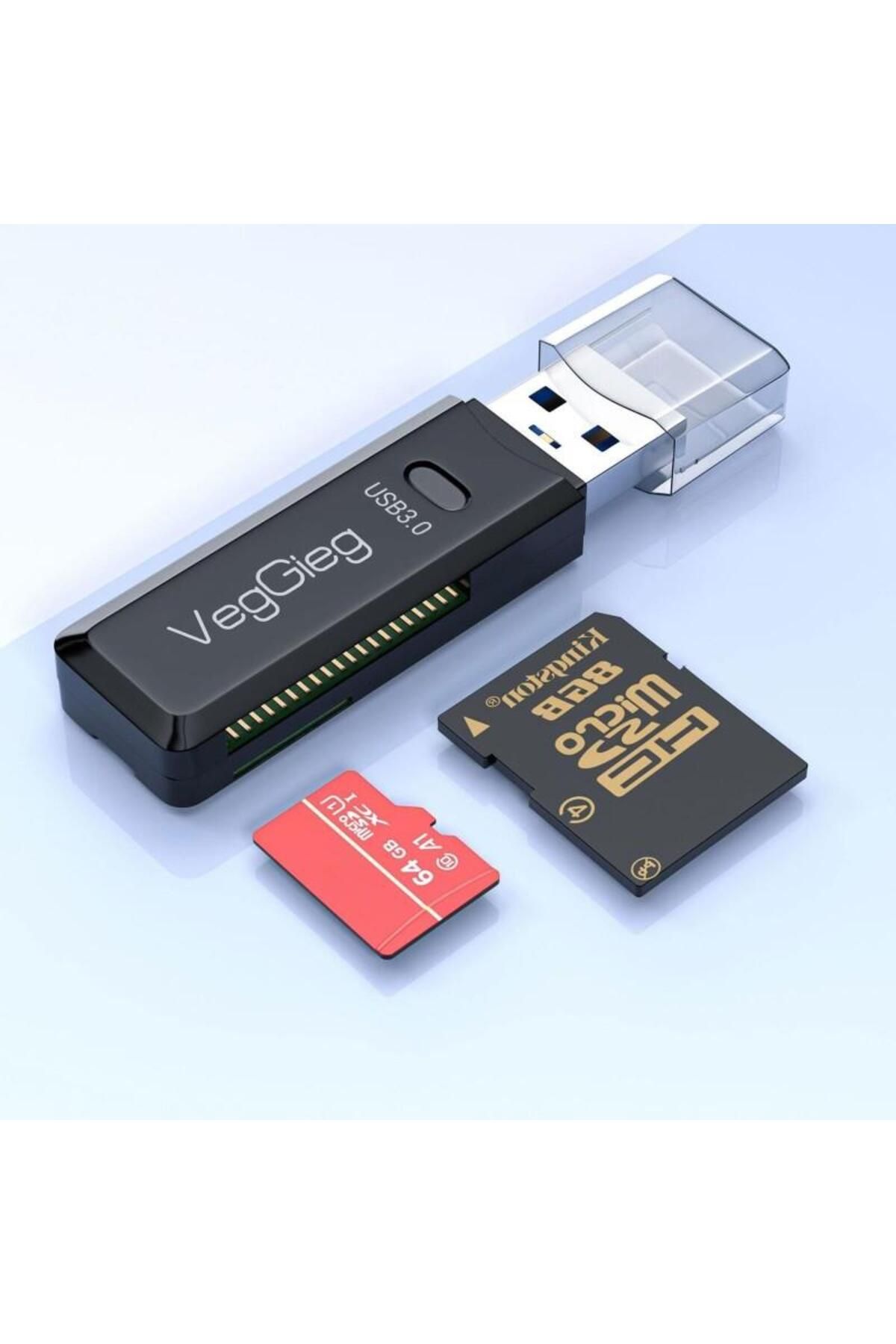 Veggieg Usb 3.0 Sd Ve Micro Sd Hafıza Kart Okuyucu Siyah