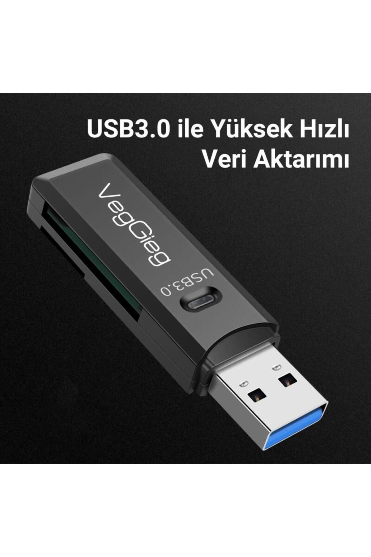 Veggieg Usb 3.0 Sd Ve Micro Sd Hafıza Kart Okuyucu Siyah