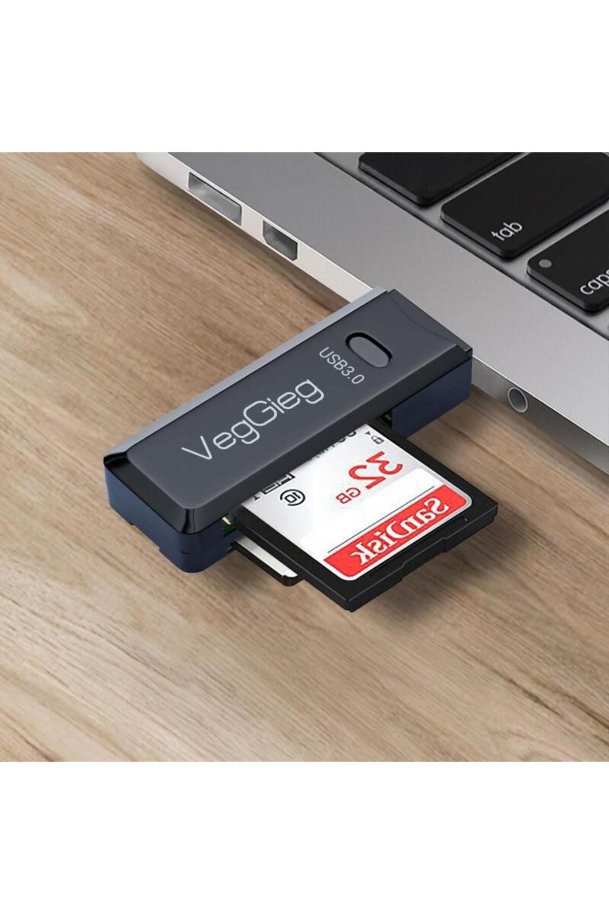 Veggieg Usb 3.0 Sd Ve Micro Sd Hafıza Kart Okuyucu Siyah