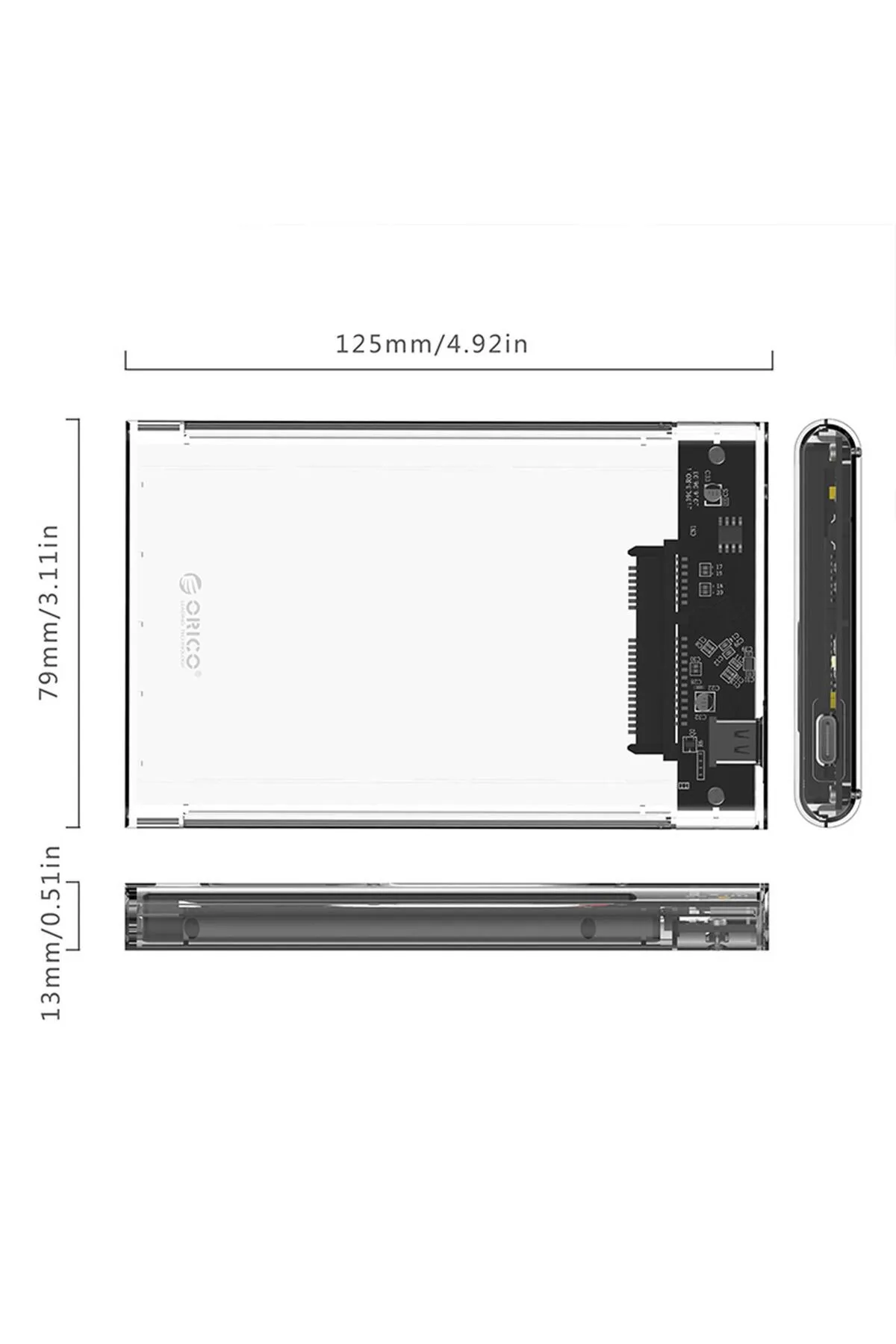 Orico Usb 3.1 Gen1 5 Gbps Type-c 2.5” Inch Sata Ssd Hard Disk Kutusu Şeffaf