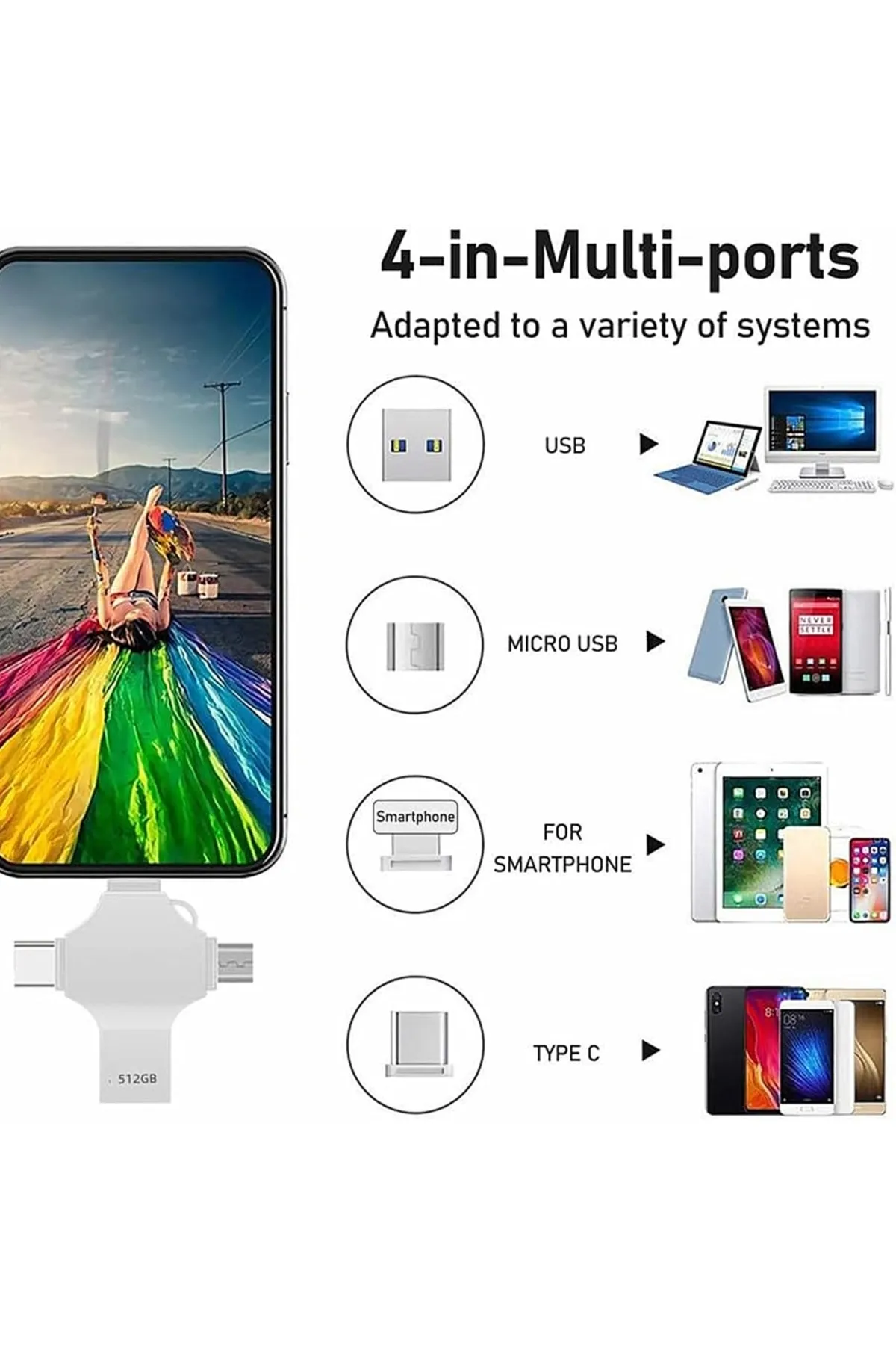 Nivda Usb Bellek Flash Bellek 256gb 128gb Otg Dört Bağlantı Noktası: Lightning Tip C Micro Usb Usb