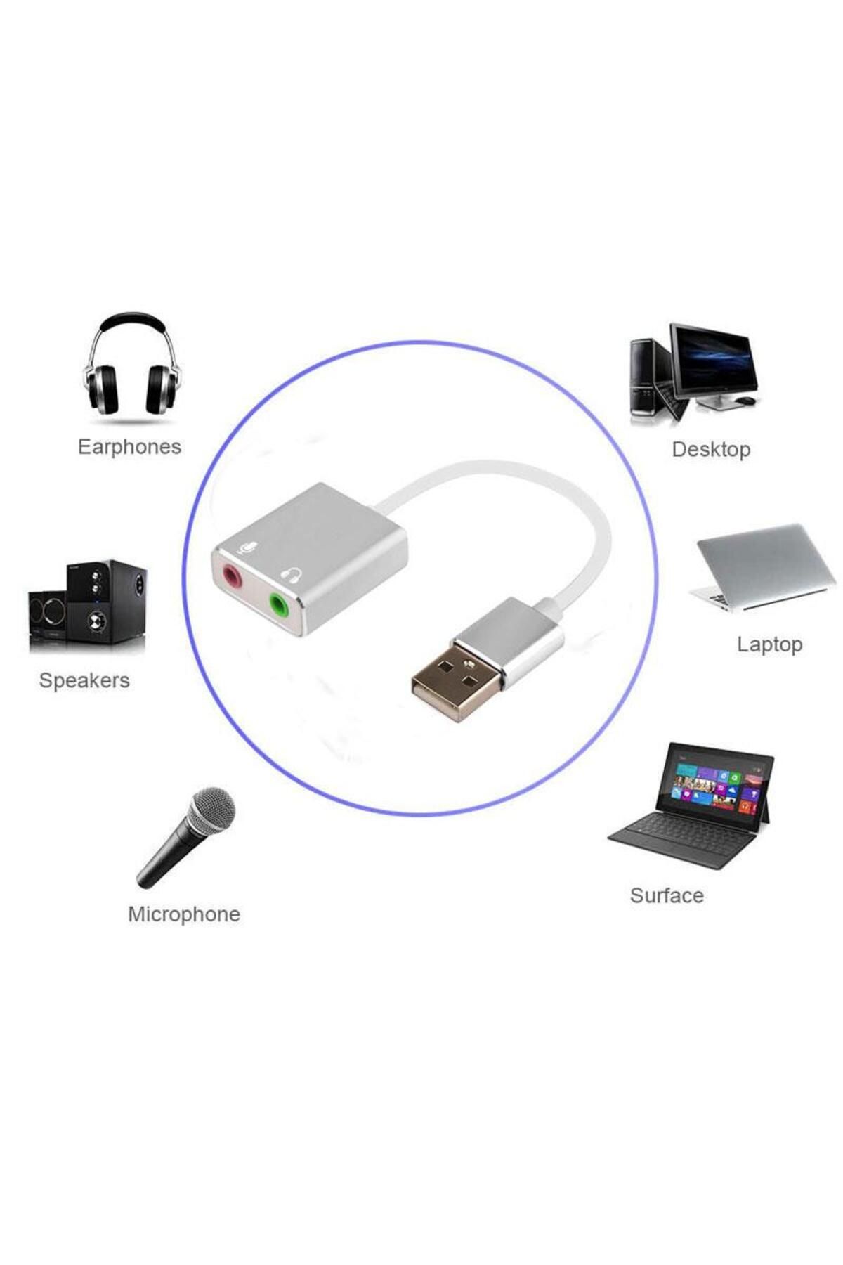 KEEPRO Usb Harici 7.1 Kanal Stereo Ses Kartı 3.5mm Kablolu Gümüş