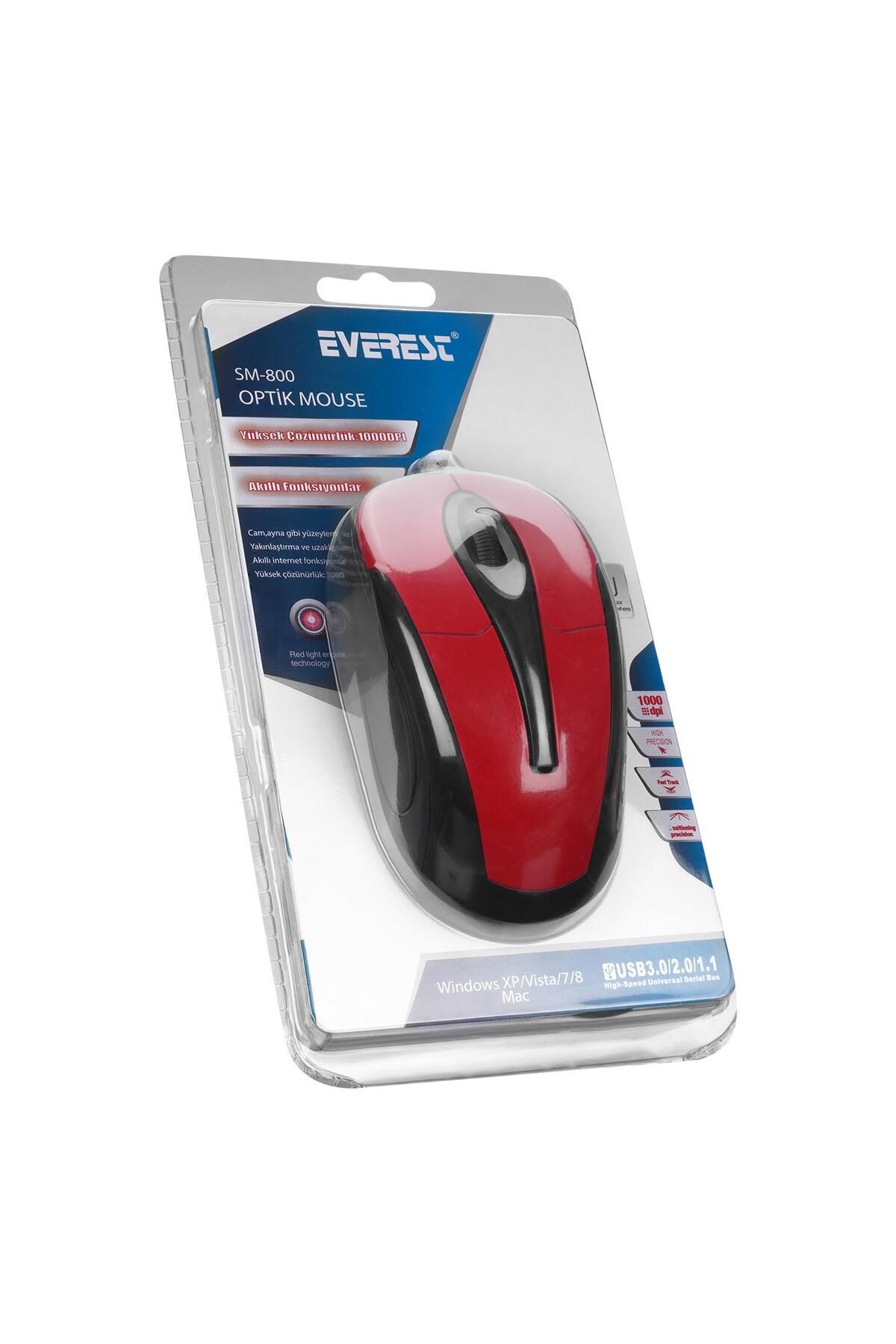 Everest Usb Kablolu Siyah-kırmızı Mouse 1000 Dpi Kablolu Mouse