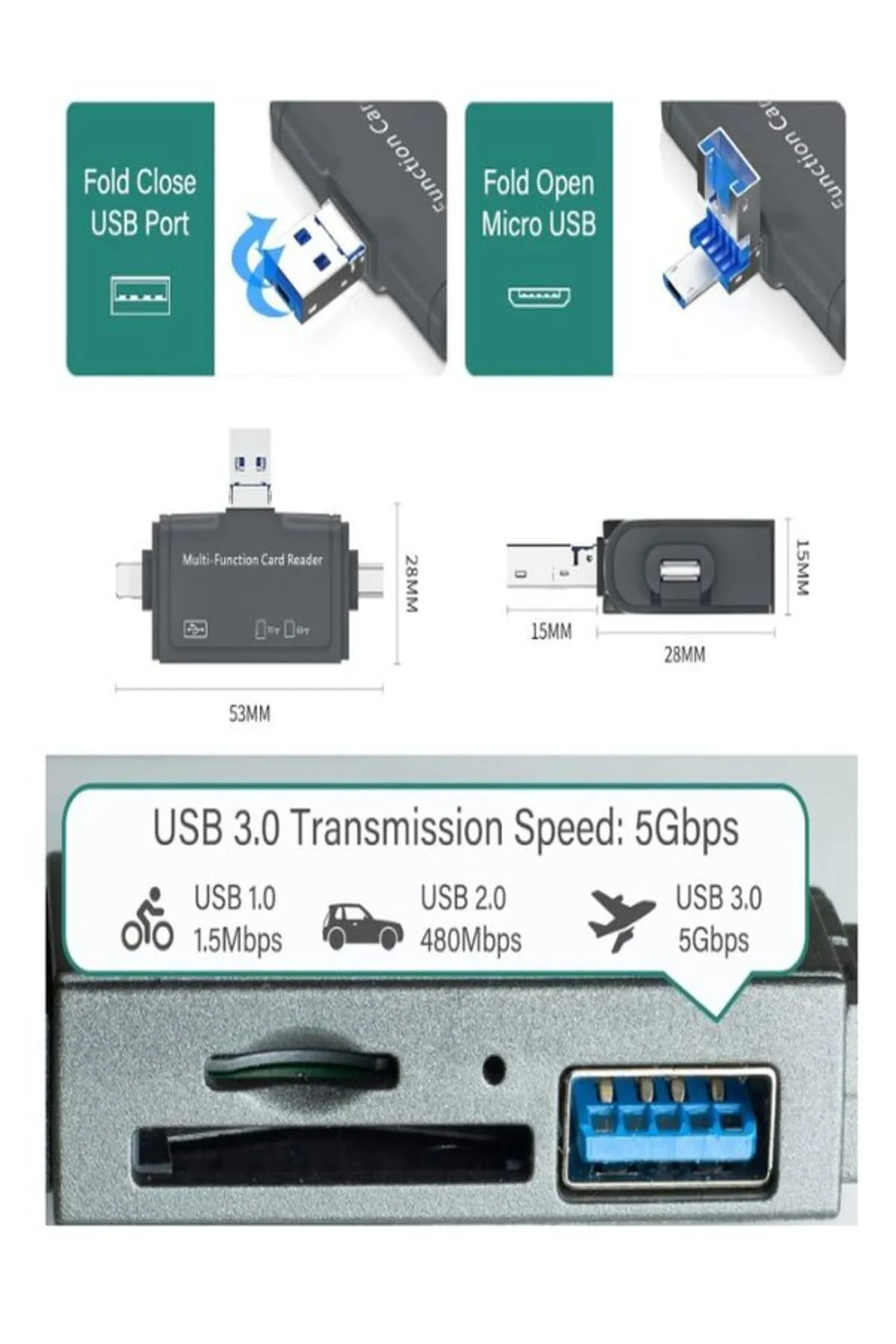 SAYWİN Usb Ligtning  Type-c Girişli Kart Okuyucu Multi OTG USB C Adapter SD TF Micro Card Reader