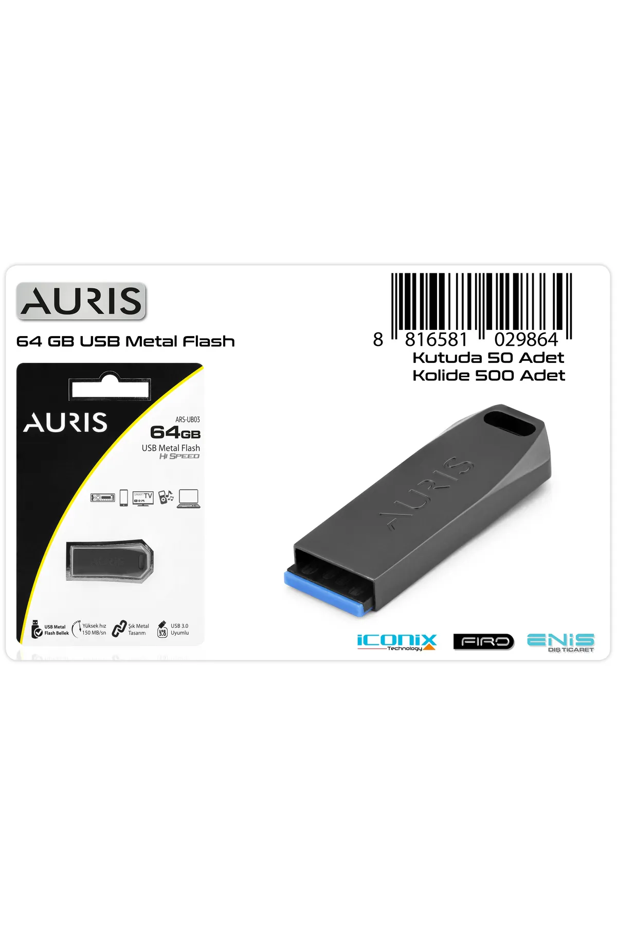 Auris Usb Metal Flash Bellek 64 Gb