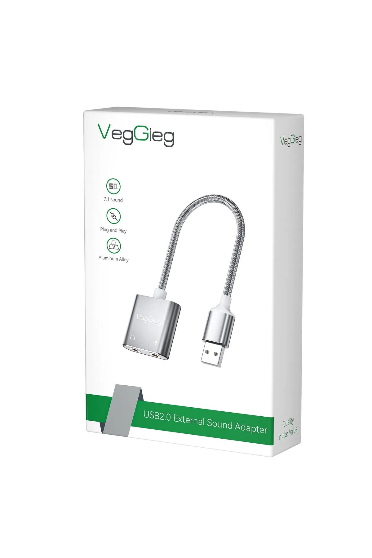 Veggieg Usb Ses Kartı 3.5mm Kulaklık Ve Mikrofon Girişli Gri