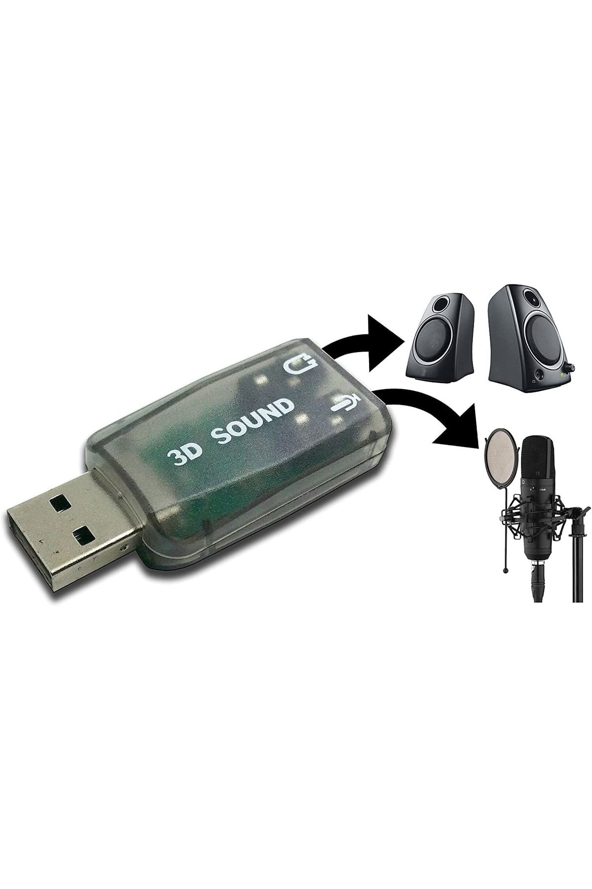 aogo Usb Ses Kartı 3d Sound Tak Kullan Mic Kulaklık Mikrofon Çıkışı Masaüstü Dizüstü Harici Ses Kartı