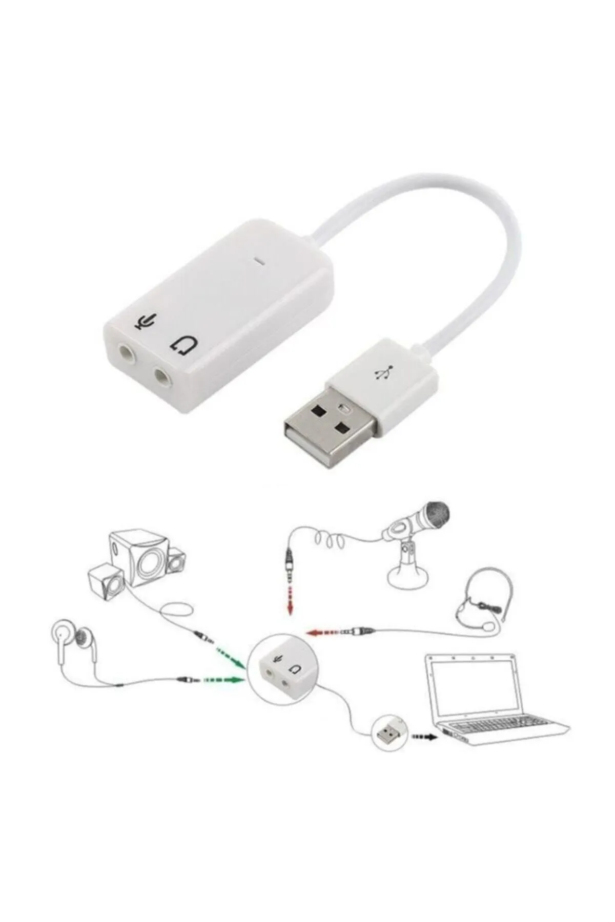 Engpars Usb Ses Kartı 7.1 Virtual Sound 3d 5hv2 Çevirici Dönüştürücü Adaptör Kulaklık Mikrofon Birlikte