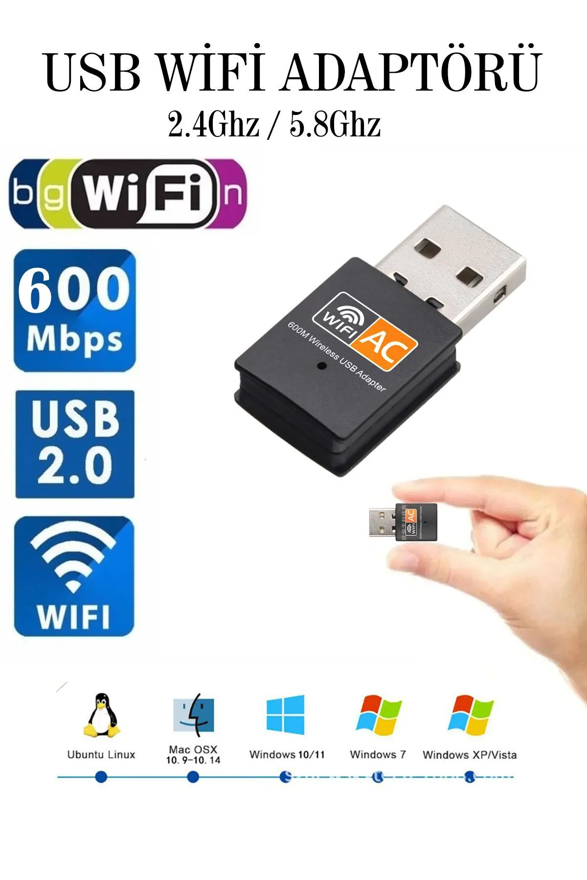 CONOCER Usb Wifi Adaptörü 600mbps Usb Kablosuz Alıcı Dongle Ağ Kartı Masaüstü Güçlendirici Yüksek Kalite