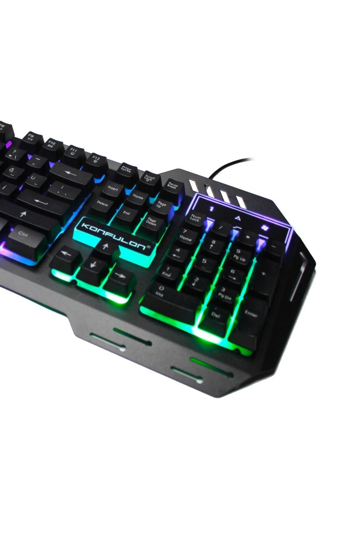 Konfulon V1 Rgb Işıklı Metal Yüzey Türkçe Q Kablolu Gaming Klavye