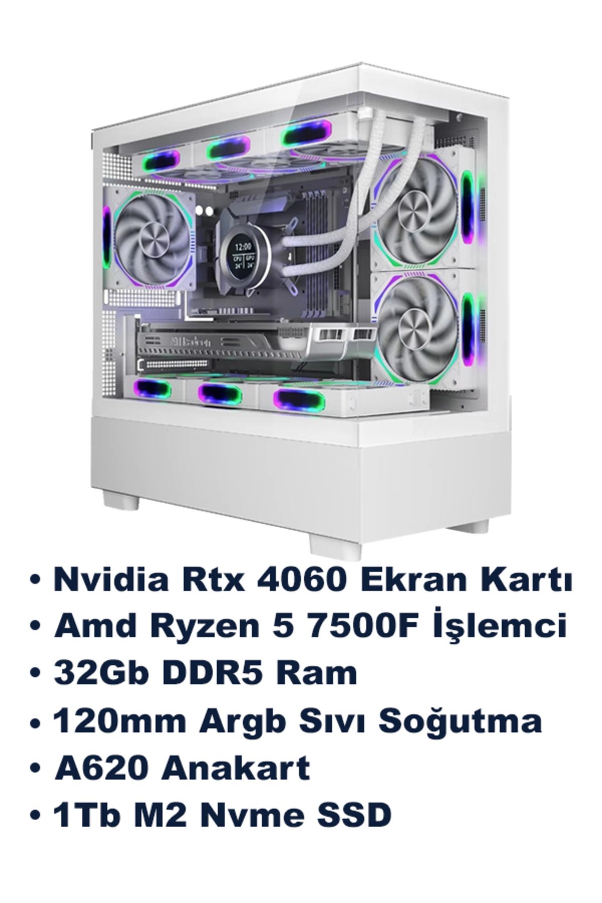 Ramtech V3 Ryzen 5 7500f 32Gb DDR5 Ram Rtx 4060 1Tb M2 SSD Sıvı Soğutmalı Güncel Sistem