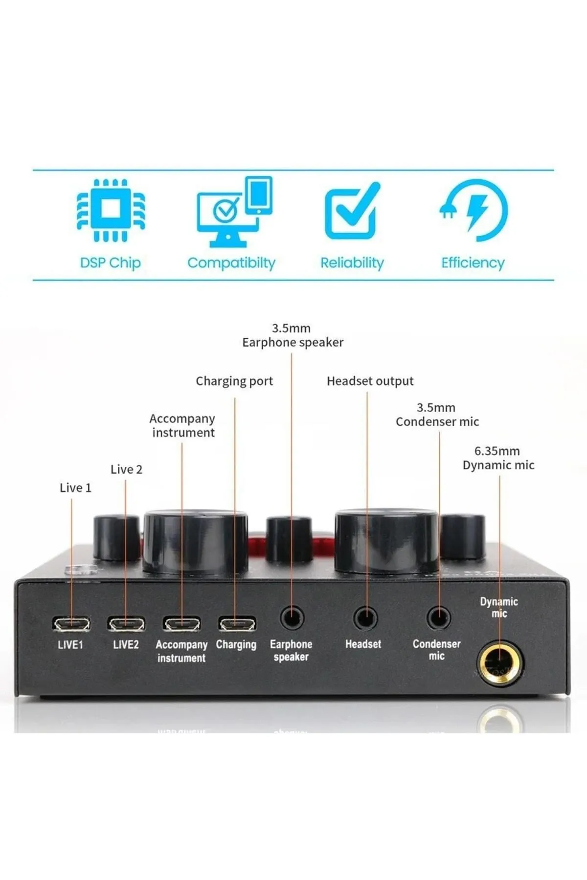 Voground V8 Ses Usb Kulaklık Mikrofon Web Yayını Canlı Harici Ses Kartı Ile 5.0 Kişisel Eğlence Flama