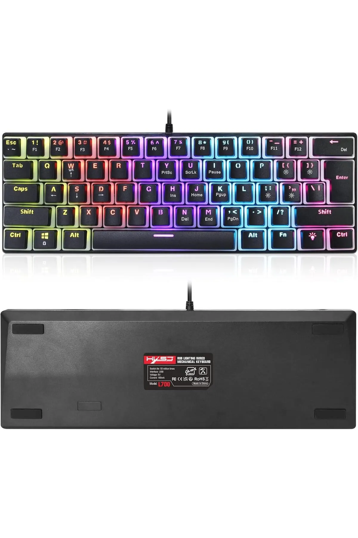 Valkyrie Valkyrie Blue Switch Mekanik Oyuncu Klavye - 61key Full Rgb Pudding Keycap Mavi Tuş Hxsj L7