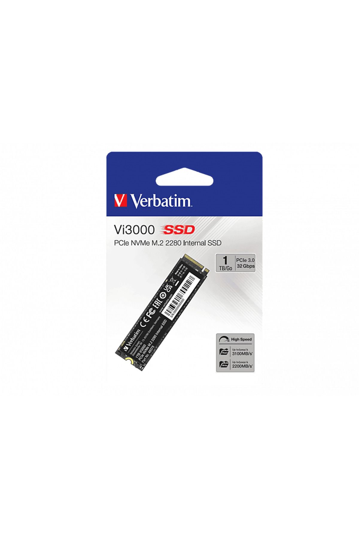 Verbatim Vi3000 Internal PCIe NVMe M.2 GEN3 3300MB Okuma 3000MB Yazma 1 TB Dahili SSD Siyah