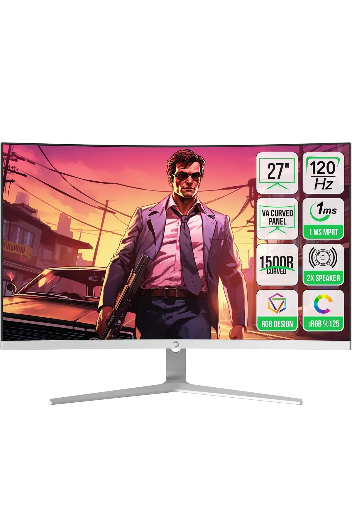 Gamepower Vivid F20 27' Curved RGB Beyaz 120Hz 1ms FHD Gaming Monitör (Sıfır Ölü Piksel Garantili)