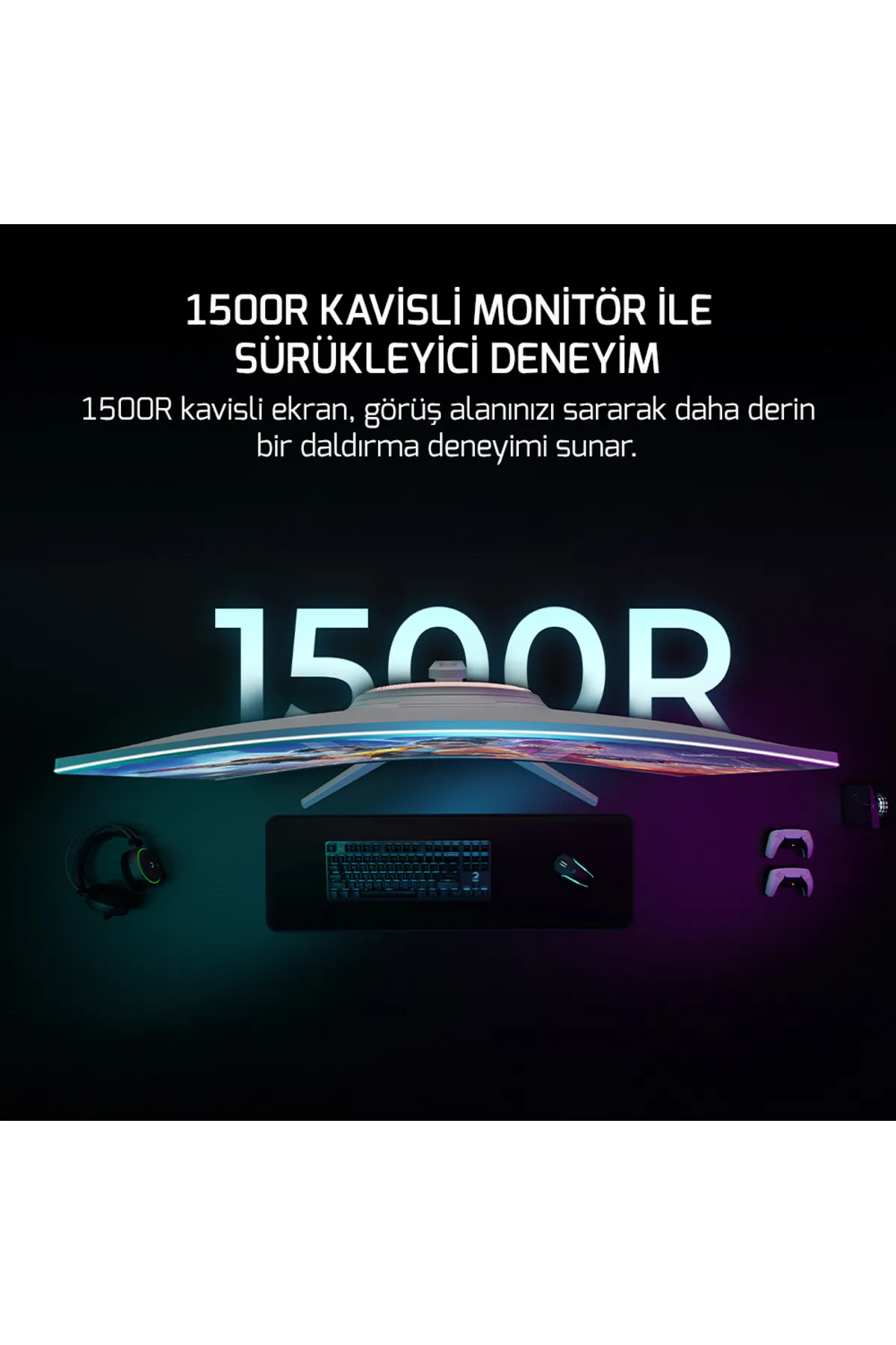 Gamepower Vivid F20 27' Curved RGB Beyaz 120Hz 1ms FHD Gaming Monitör (Sıfır Ölü Piksel Garantili)