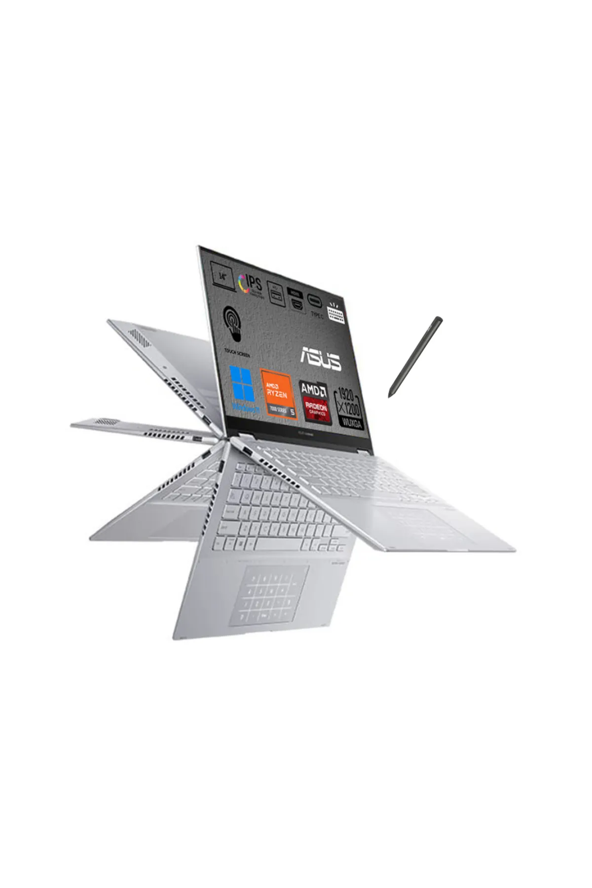 Asus Vivobook S14 Flip LZ318W Ryzen 5 7430U 16GB 512GB SSD 14" WUXGA IPS (Dokunmatik) W11 Laptop