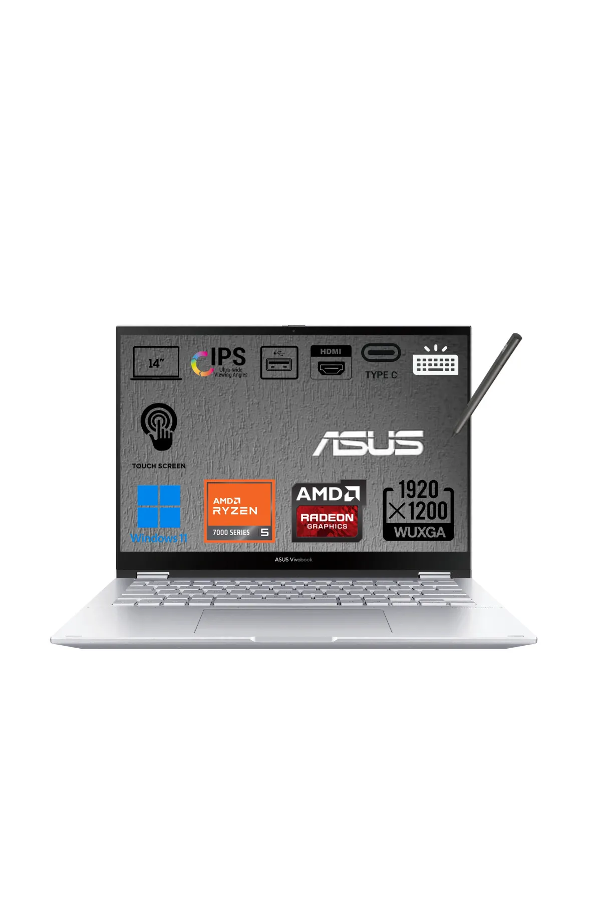 Asus Vivobook S14 Flip LZ318W Ryzen 5 7430U 16GB 512GB SSD 14" WUXGA IPS (Dokunmatik) W11 Laptop