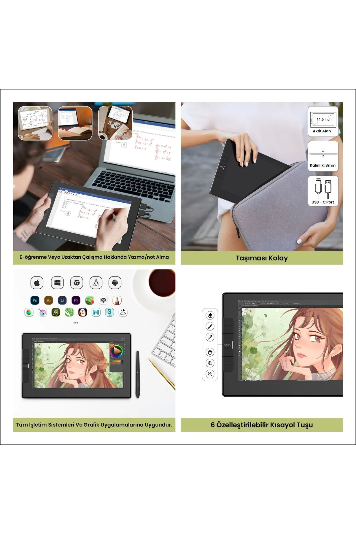 veikk Vk1200v2 8192 Levels 11.6" Ips Hd Grafik Tablet Kalem