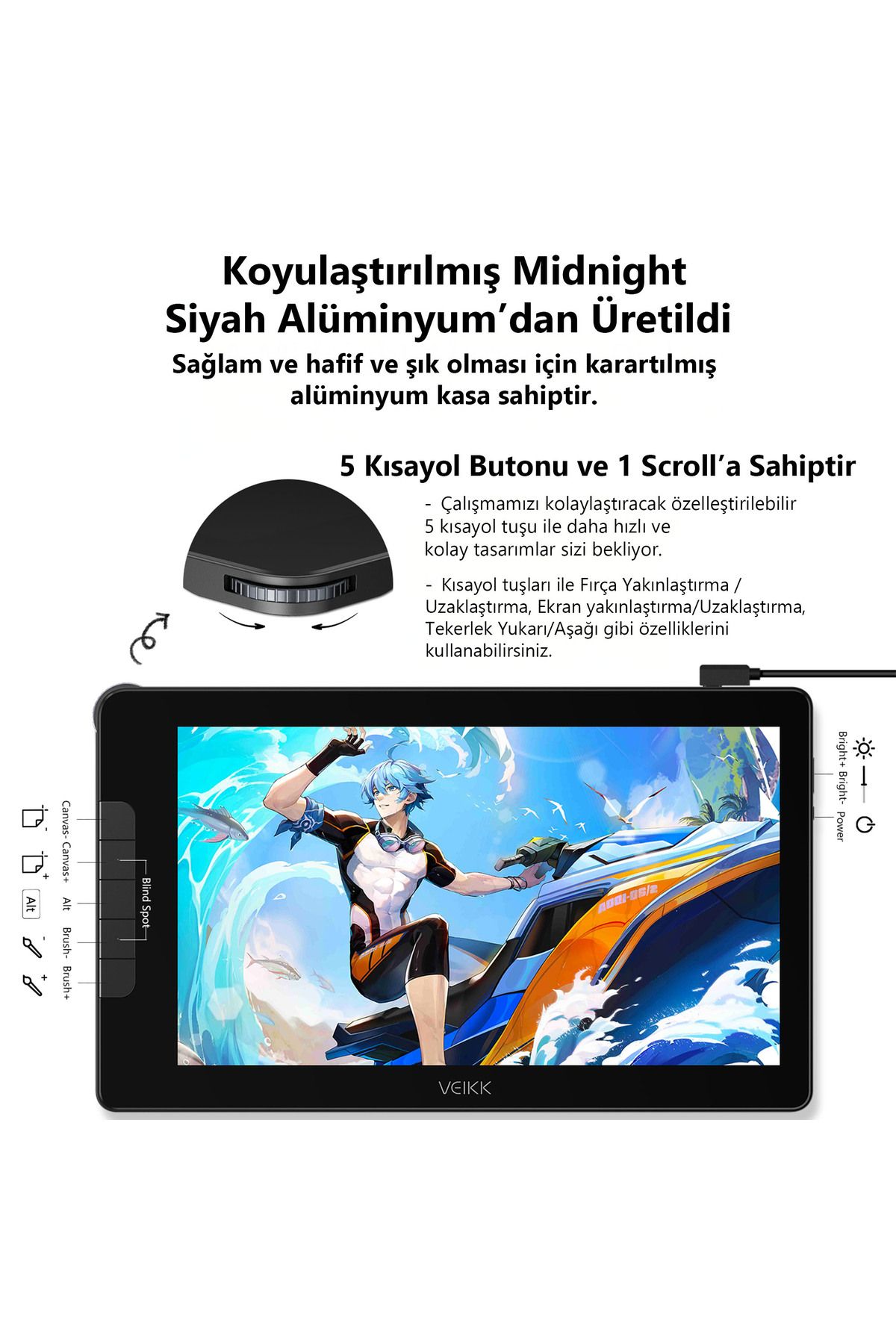 veikk VK1600 16384  Uyumlu  Levels 5080 LPI 15.6" FHD IPS Grafik Tablet + 2 Adet Kalem