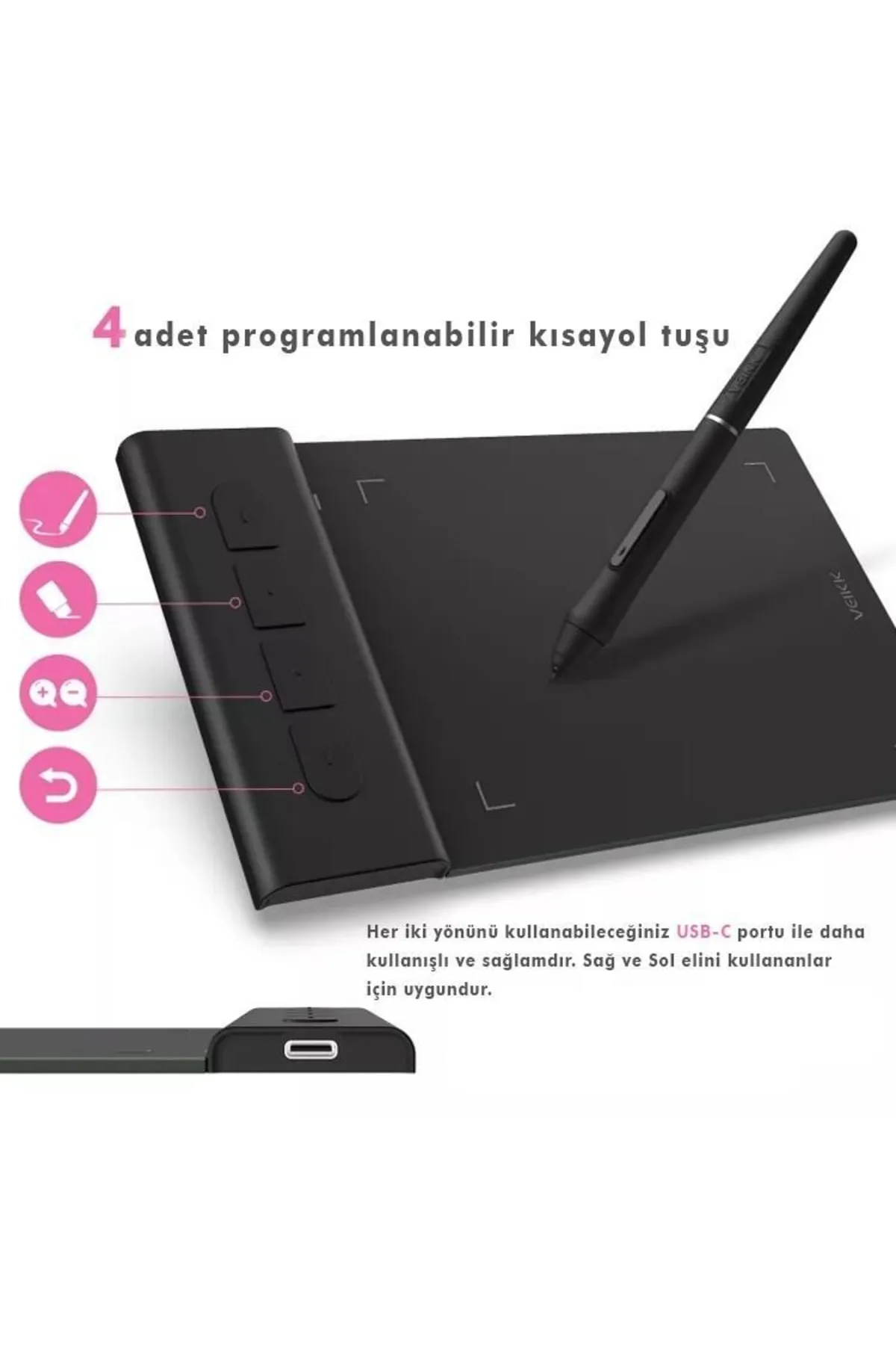 veikk Vk430 4x3" 4 Kısayol Tuşlu Sağ/sol El Uyumlu Taşınabilir Grafik Tablet+Kalem