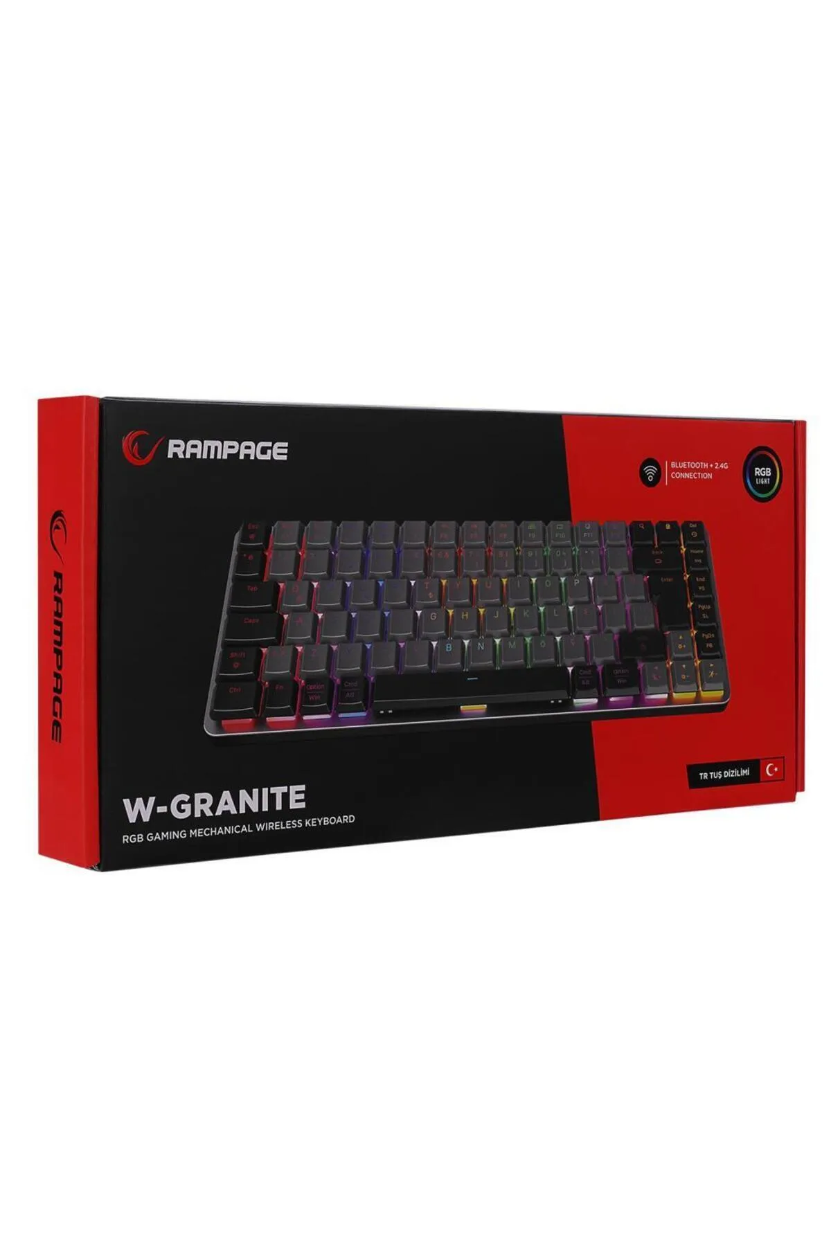 Rampage W-GRANITE Siyah/Gri Low Profile RED SWITCH Q RGB 2,4 ghz+ BT Mekanik Gaming Oyuncu Klavye