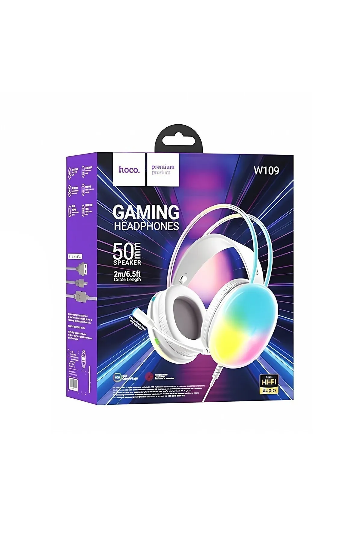 Hoco W109 USB Aux RGB Gaming 50 mm 2 Mt Kablolu Kulaklık