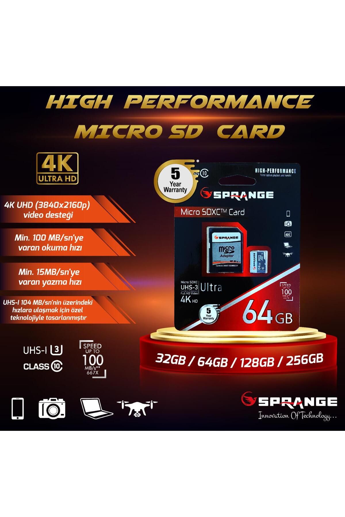 Sprange WASHA SPRANGE 64 GB 4K ULTRA HD HAFIZA KARTI