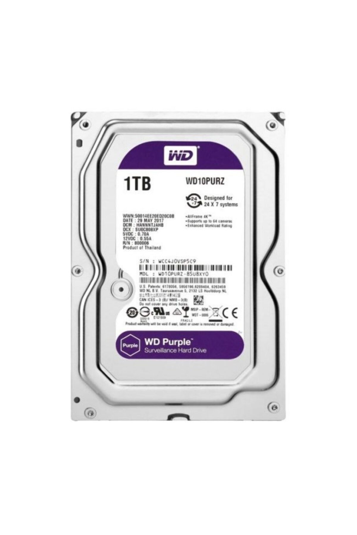 WD Wd 1tb Purple 3.5’’ 64mb Sata 6gb/s 7/24 Wd10purz