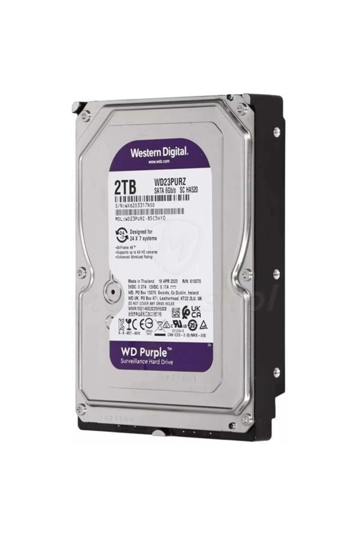 WESTERN DIGITAL WD 3.5" 2TB PURPLE WD23PURZ 5400 RPM 64MB SATA-3 Güvenlik Diski