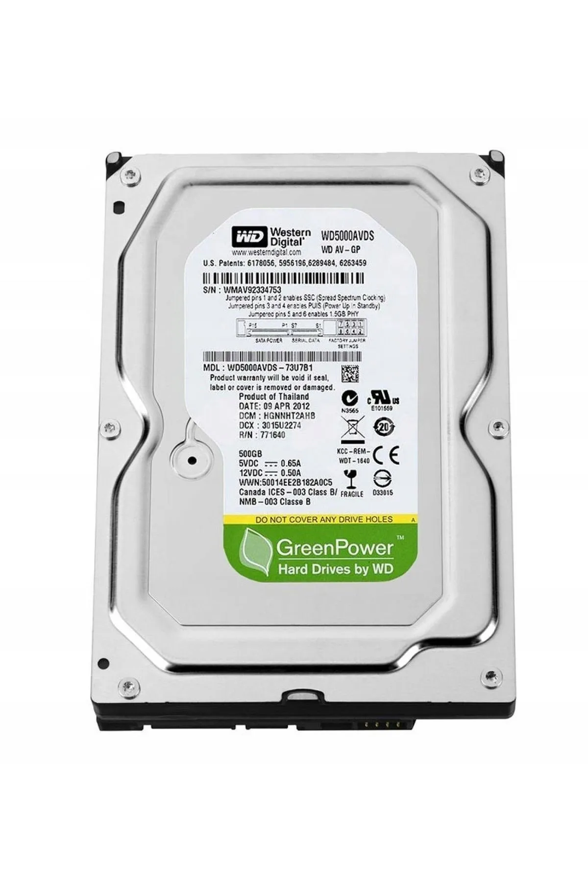 WESTERN DIGITAL Wd 500gb 3.5 Wd5000avds Wd Av-gp 16mb 7200rpm Sata 6gb/s Harddisk