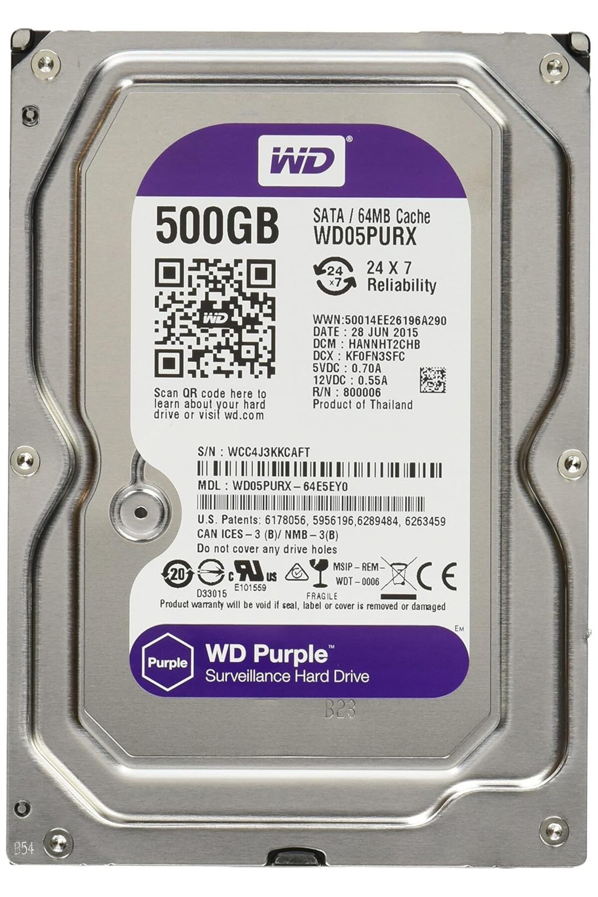 Genel Markalar Wd Purple 05PURZ 500 GB 3.5" 5400 Rpm HDD Güvenlik Diski Western Digital 500GB WD05PURZ